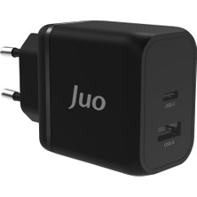 Juo 45W Gan Usb-C + Usb-A Şarj Aleti iPhone & iPad & Macbook & Samsung Uyumlu Pd Type-C Hızlı Şarj Cihazı Siyah Outlet