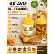 Ak Avm Kaşıklı Bal Kavanozu Kapaklı Bal Saklama Kabı Bal Servis Kavanozu Bal Kabı