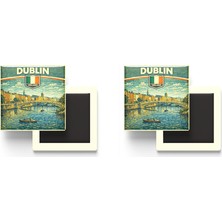 İberk Buzdolap Magnetleri - Irlanda Ireland Dublin Retro Tema - 2 Adet