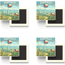 İberk Buzdolap Magnetleri - Şili Chile Santiago Retro Tema - 4 Adet