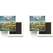 İberk Buzdolap Magnetleri - Çekya Czech Republic Prag Retro Tema - 2 Adet