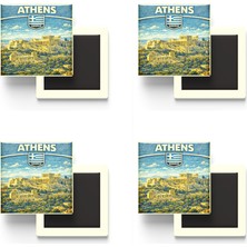 İberk Buzdolap Magnetleri - Yunanistan Greece Atina Retro Tema - 4 Adet