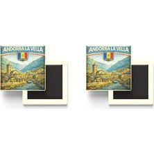 İberk Buzdolap Magnetleri - Andorra Andorra La Vella Retro Tema - 2 Adet