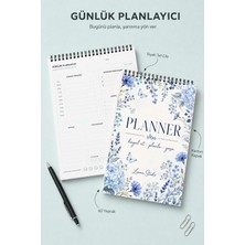 Liamir Studio Mavi Çiçek Günlük Planlayıcı | Ajanda | Laminasyonlu Karton Kapak | A5 Boyut