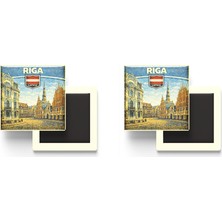 İberk Buzdolap Magnetleri - Letonya Latvia Riga Retro Tema - 2 Adet