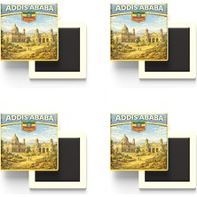 İberk Buzdolap Magnetleri - Etiyopya Ethiopia Addis Ababa Retro Tema - 4 Adet