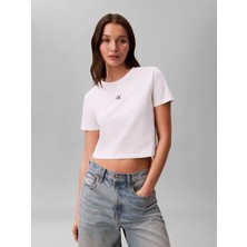 Calvin Klein Kadın / Kız Beyaz Calvin Klein A - Ss Logo Cropped, Yaf Beyaz Kadın T-Shirt