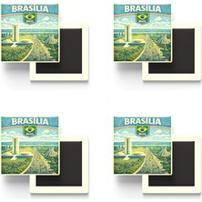 İberk Buzdolap Magnetleri - Brezilya Brazil Brasília Retro Tema - 4 Adet