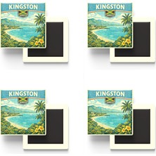 İberk Buzdolap Magnetleri - Jamaika Jamaica Kingston Retro Tema - 4 Adet