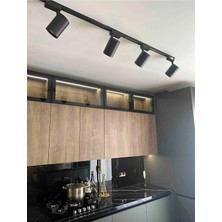 Empressco Siyah Kasa ve Günışığı 4 Adet 270 Derece Dönen LED Ray Spot Lamba 1 Metre Raylı Armatür