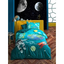 Cotton Box Genç Ranforce Nevresim Takımı Tek Kişilik Little Astronaut Turkuaz