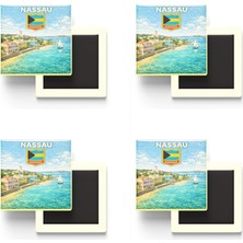 İberk Buzdolap Magnetleri - Bahamalar Bahamas Nassau Retro Tema - 4 Adet