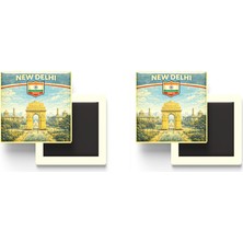İberk Buzdolap Magnetleri - Hindistan India Yeni Delhi Retro Tema - 2 Adet