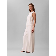 Calvin Klein Kadın / Kız Beyaz Calvin Klein Hvy Textured Shıne P, Yas, 4 Beyaz Kadın Pantolon