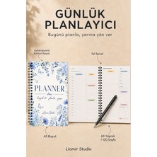 Liamir Studio Mavi Çiçek Günlük Planlayıcı | Ajanda | Laminasyonlu Karton Kapak | A5 Boyut