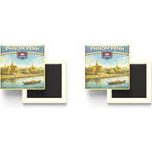 İberk Buzdolap Magnetleri - Kamboçya Cambodia Phnom Penh Retro Tema - 2 Adet