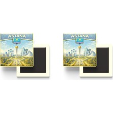İberk Buzdolap Magnetleri - Kazakistan Kazakhstan Astana Retro Tema - 2 Adet