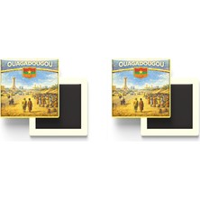 İberk Buzdolap Magnetleri - Burkina Faso Ouagadougou Retro Tema - 2 Adet