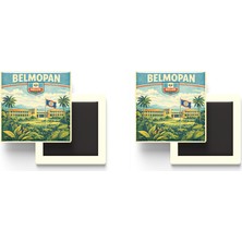İberk Buzdolap Magnetleri - Belize Belmopan Retro Tema - 2 Adet