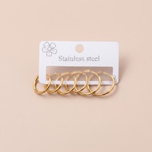 Stainless Steel 316L Çelik Gold Renk 3 Çift Ince Halka Küpe Seti 1,5 - 2 cm