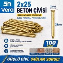 5n Vera 2X25 Beton Çivisi 100 Adet | Sarı Kaplama Çelik Beton Duvar Çivisi | 2 mm x 25 mm | Beton Tuğla Duvar Montaj Çivisi