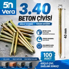 5n Vera 3X40 Beton Çivisi 100 Adet | Sarı Kaplama Çelik Beton Duvar Çivisi | 3 mm x 40 mm | Beton Tuğla Duvar Montaj Çivisi