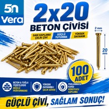5n Vera 2X20 Beton Çivisi 100 Adet | Sarı Kaplama Çelik Beton Duvar Çivisi | 2 mm x 20 mm | Beton Tuğla Montaj Çivisi