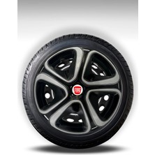 FRWY Fiat 4 Adet Jant Kapağı 14" Inç Gri Siyah ( Egea Fiorino Doblo Linea Punto Albea Palio Uno ) FW009