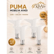 Rene Home 14,5 cm Puma Mobilya Ayağı (4 Adet Beyaz-Krom)Robot Süpürge Uyumlu Baza,koltuk,tv Ünitesi,mobilya ,dolap Ayağı