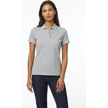Posh Cabal Kadın Slim Fit Logosuz-Baskısız Gri Melanj Polo Yaka T-Shirt