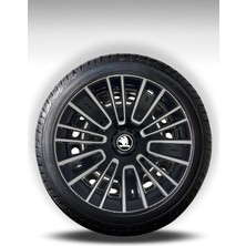 FRWY Skoda 4 Adet Jant Kapağı 14" Inç Gri Siyah ( Fabia Octavia Rapid Favorit Felicia Scala Spaceback ) FW038