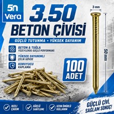 5n Vera 3X50 Beton Çivisi 100 Adet | Sarı Kaplama Çelik Beton Duvar Çivisi | 3 mm x 50 mm | Beton Tuğla Duvar Montaj Çivisi