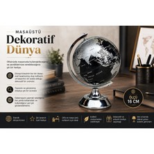 Teknohediyem Masaüstü Dekoratif Dünya Küresi 16 cm – Standlı Dünya Küresi, Siyah Dünya, Vintage Dekoratif Küre, Ofis Masa Dekoru, Şık Hediye