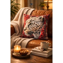 Orcadeco -Leopar Desenli Dekoratif Yastık Kılıfı – Kırmızı Zeminli Modern Salon Yastığı