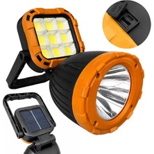 TeknoKapsül Powermaster PM-8033C 6 Modlu El Feneri ve Işıldak Acil Durum Lambası 9 Cob Ledli Solar Şarjlı