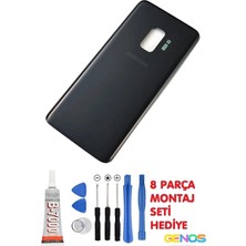 Genos Samsung Galaxy S9 G960F Arka Cam Kapak Batarya Pil Kapağı Siyah Yapıştırıcı B7000 Montaj Set