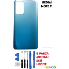 Genos Xiaomi Redmi Note 11 Uyumlu Arka Pil Kapağı Batarya Kapağı Mavi + Montaj Set