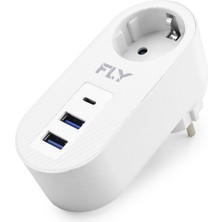 Hobilinka Topraklı Termal Akım Korumalı Priz Adaptörü 2 USB 1 Type-C 3400-01