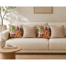 Megi Concept Dijital Baskılı 4'lü Dekoratif Kırlent Kılıfı Seti 43X43 cm – Modern Bohem Salon Koltuk Kırlent Takımı