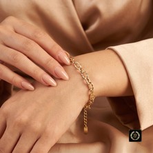 cm Jewelry Vıp Seri 316L Çelik Gold Renk Dokulu Yüzey Kalın Forse Zincir Kadın Bileklik 17 cm Ayarlanabilir