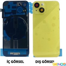 Genos iPhone 14 Plus Uyumlu Kamera Camlı Batarya Kapağı + Magsafe Flex (Sarı) (SN808513)