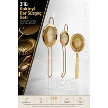 Transformacion Gold 3lü Kokteyl Bar Süzgeç Seti - Hawthorne Yaylı Süzgeç ve 2 Boy Konik Fine Strainer Paslanmaz Profesyonel Barmen Süzgeci Seti 723439