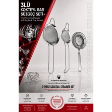 Transformacion Gümüş 3lü Kokteyl Bar Süzgeç Seti - Hawthorne Yaylı Süzgeç ve 2 Boy Konik Fine Strainer Paslanmaz Profesyonel Barmen Süzgeci Seti 723440