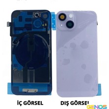 Genos iPhone 14 Plus Uyumlu Kamera Camlı Batarya Kapağı + Magsafe Flex (Mor) (SN808514)