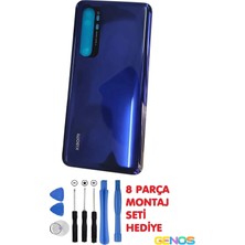 Genos Xiaomi Mi Note 10 Lite Uyumlu Arka Cam Pil  Batarya Kapağı Mavi +  Montaj Set