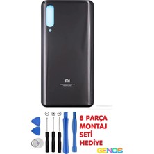 Genos Xiaomi Mi 9 Arka Cam Kapak Batarya Pil Kapağı Cam Siyah + Montaj Set