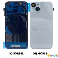 Genos iPhone 14 Uyumlu Kamera Camlı Batarya Kapağı + Magsafe Flex (Beyaz) (SN808521)