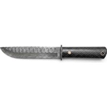 Vatansever Outdoor Damascus Çelik Karbon Fiber Saplı Özel Tasarım Bıçak ve El Işçiliği Deri Kılıf