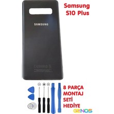 Genos Samsung Galaxy S10 Plus Arka Cam Kapak Batarya Pil Kapağı Siyah + Montaj Set