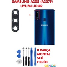 Genos Samsung Galaxy A20S (A207F) Arka Kamera Camı Kamera Camı Lensi + Montaj Set